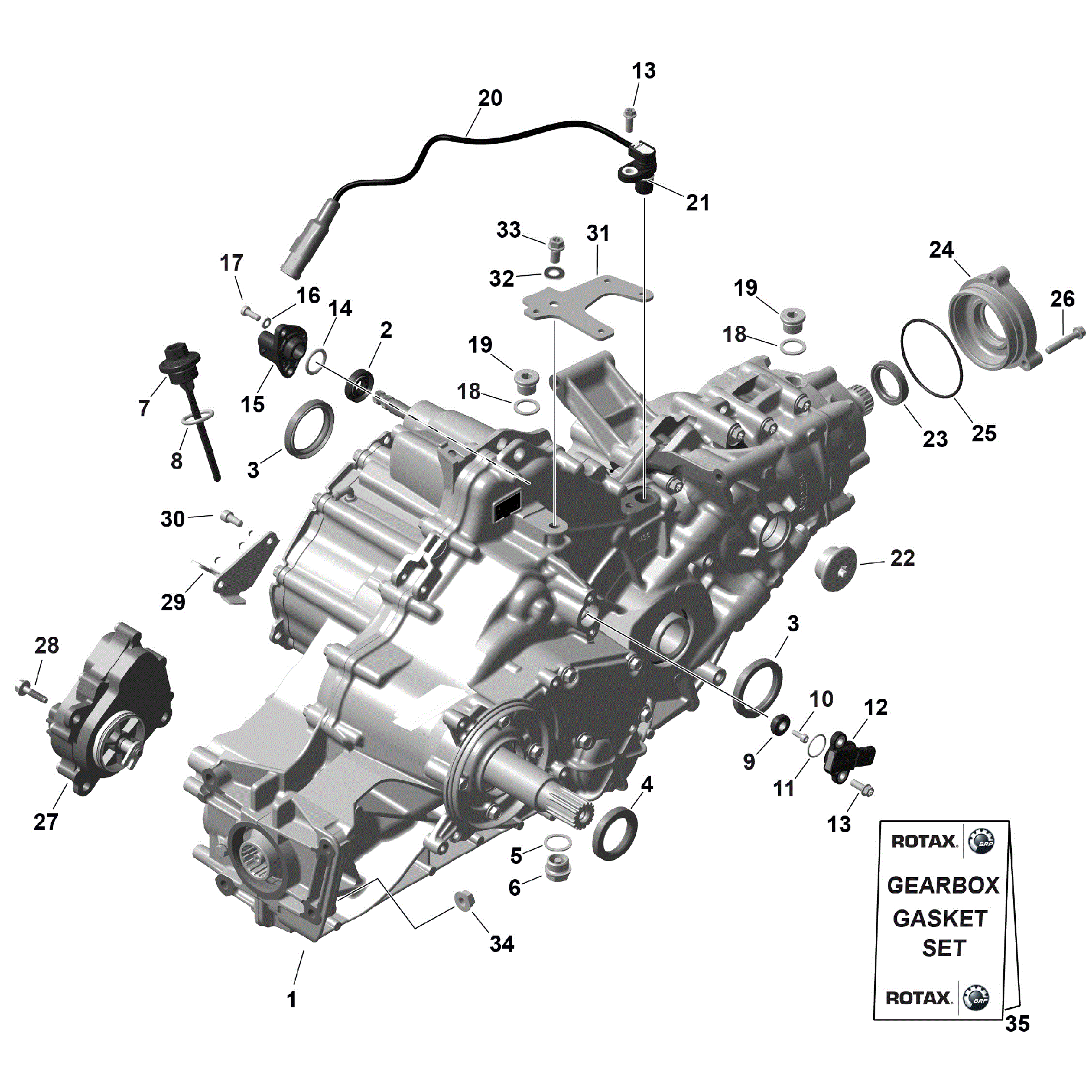 An Image of a Genuine Can-Am Parts Schematic Diagram showing the schematic - ROTAX - GEARBOX