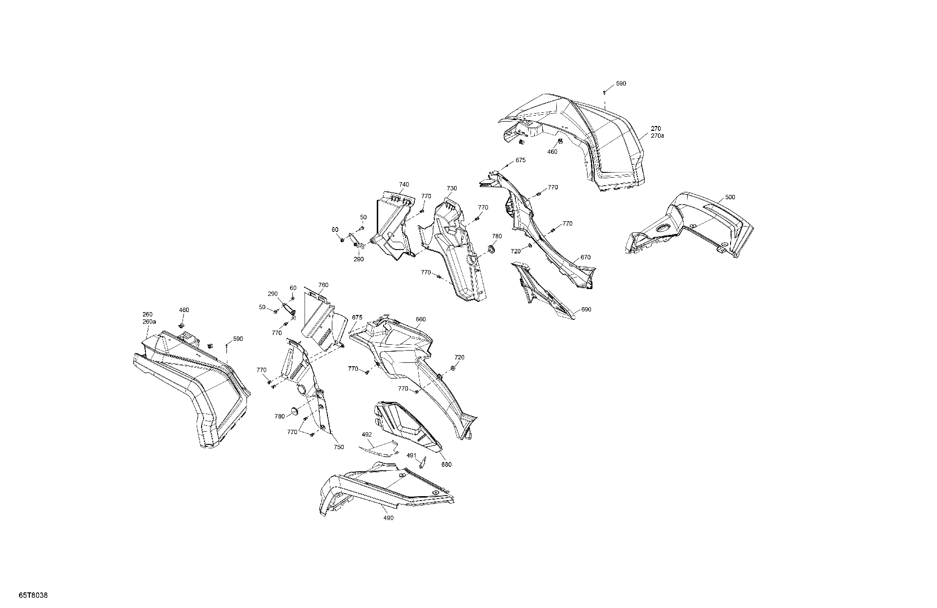 An Image of a Genuine Can-Am Parts Schematic Diagram showing the schematic - BODY - FENDER KIT