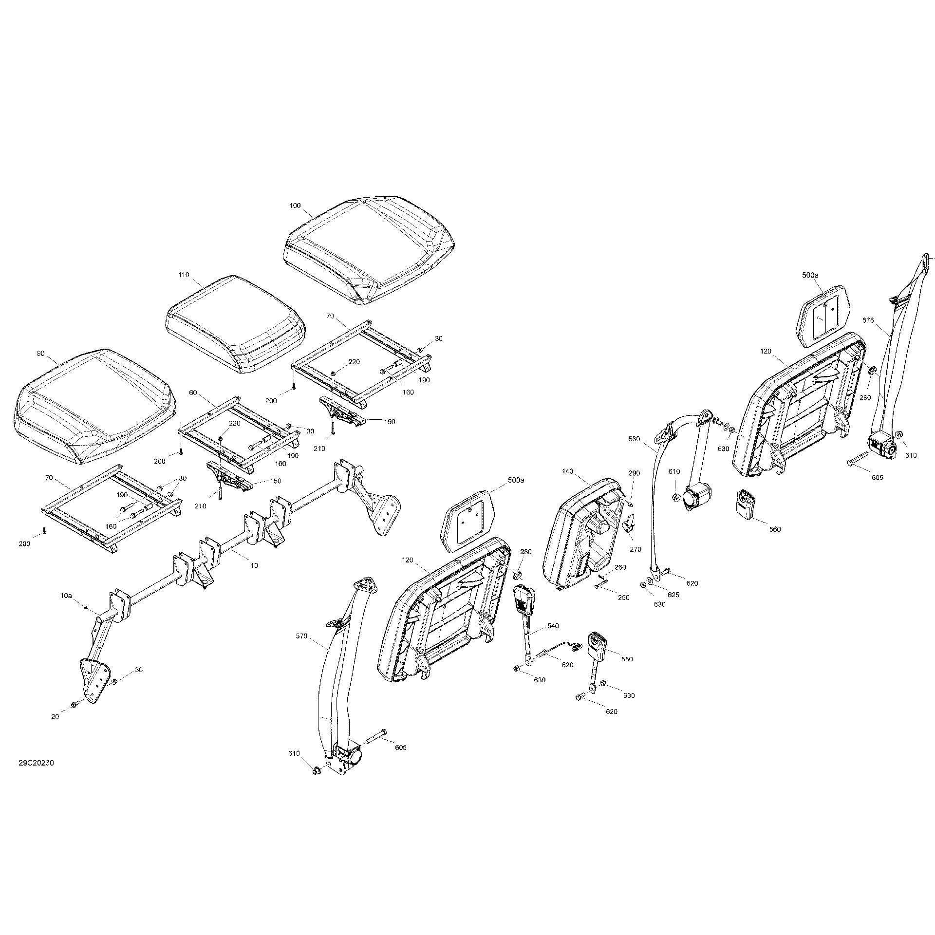 An Image of a Genuine Can-Am Parts Schematic Diagram showing the schematic - SEAT - BASE - DPS