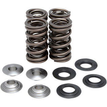 The Yamaha Valve Spring Kit 0.480" Lift by Kibblewhite features dual springs, washers, and retainers arranged in rows on a white background—an essential set for precise valvetrain control.