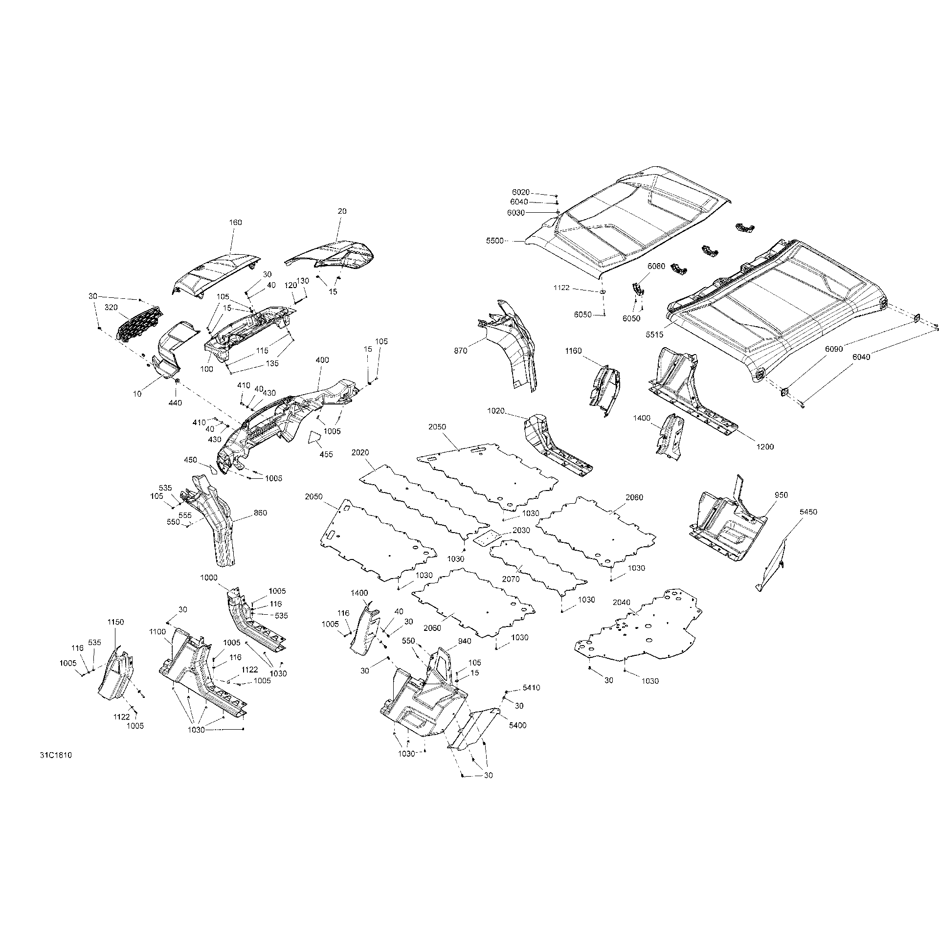 An Image of a Genuine Can-Am Parts Schematic Diagram showing the schematic - BODY DEFENDER MAX - INTENSE RED MODELS