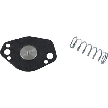 The Yamaha - Suzuki Air Cut Off Valve Kit by Shindy features a small metal spring and a black, irregular diaphragm gasket with a central metal disc, displayed against a white background.