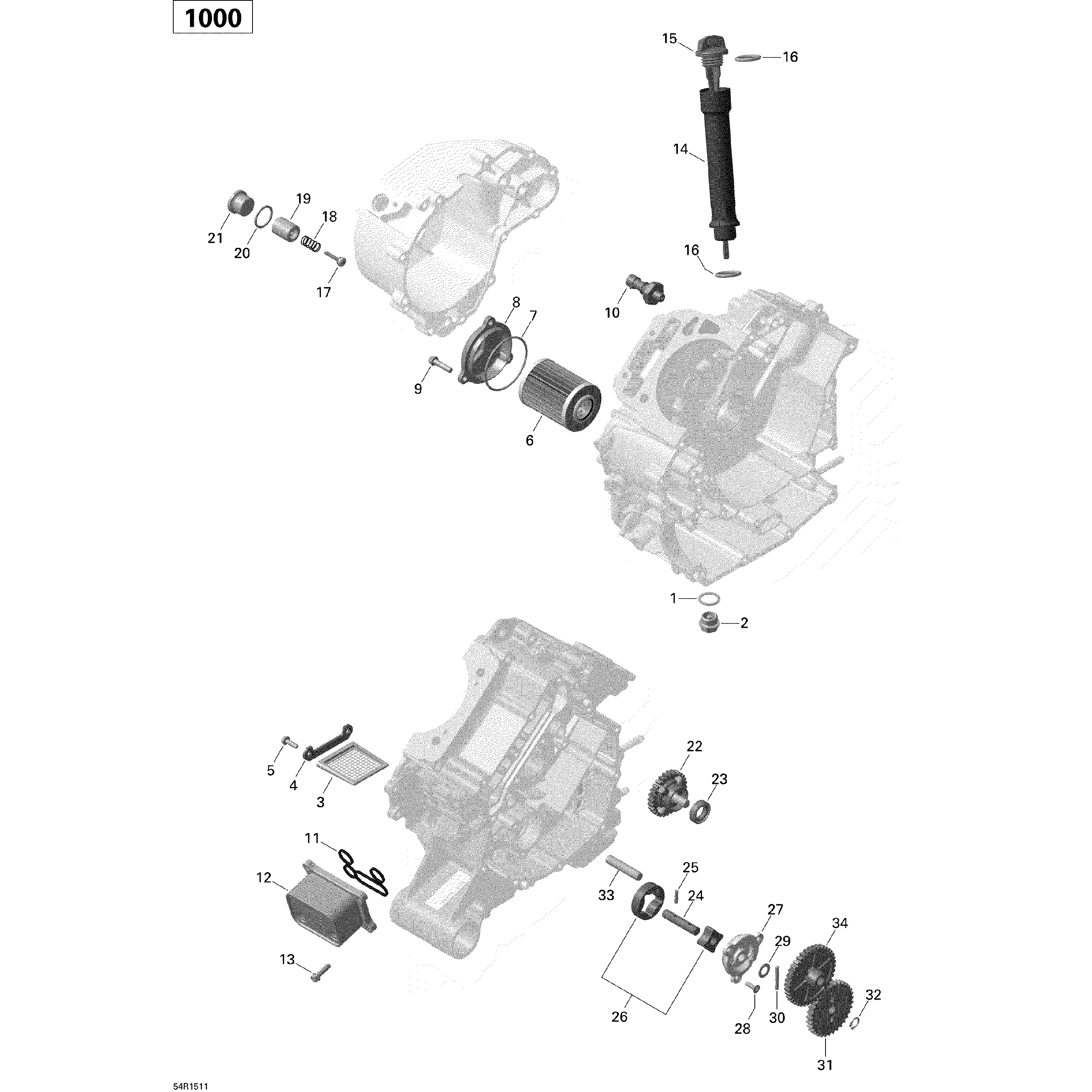 An Image of a Genuine Can-Am Parts Schematic Diagram showing the schematic - ENGINE LUBRICATION _54R1511