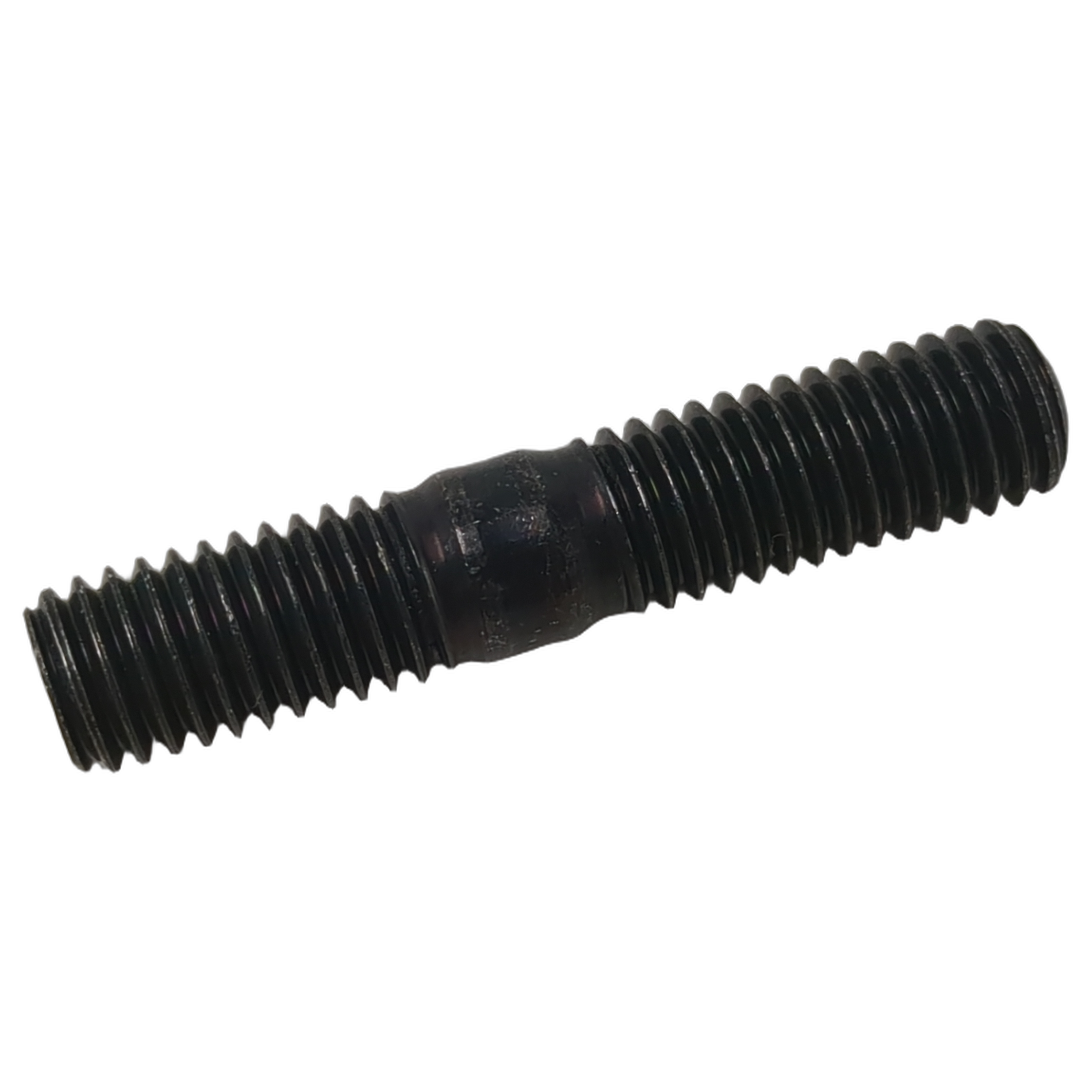 Black metal double-ended bolt stud with threaded ends and a smooth central section.