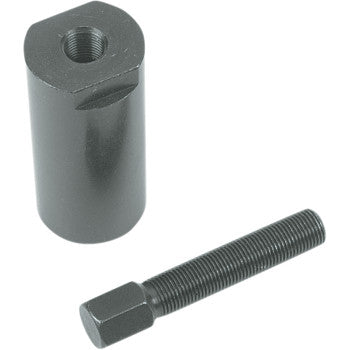 A Flywheel Puller M38 x 1.5 Right Hand Thread - Female by Dennis Stubblefield Sales, made in the USA from steel, features a cylindrical spacer with threaded hole beside a black hex head bolt—ideal for mechanical or industrial use.