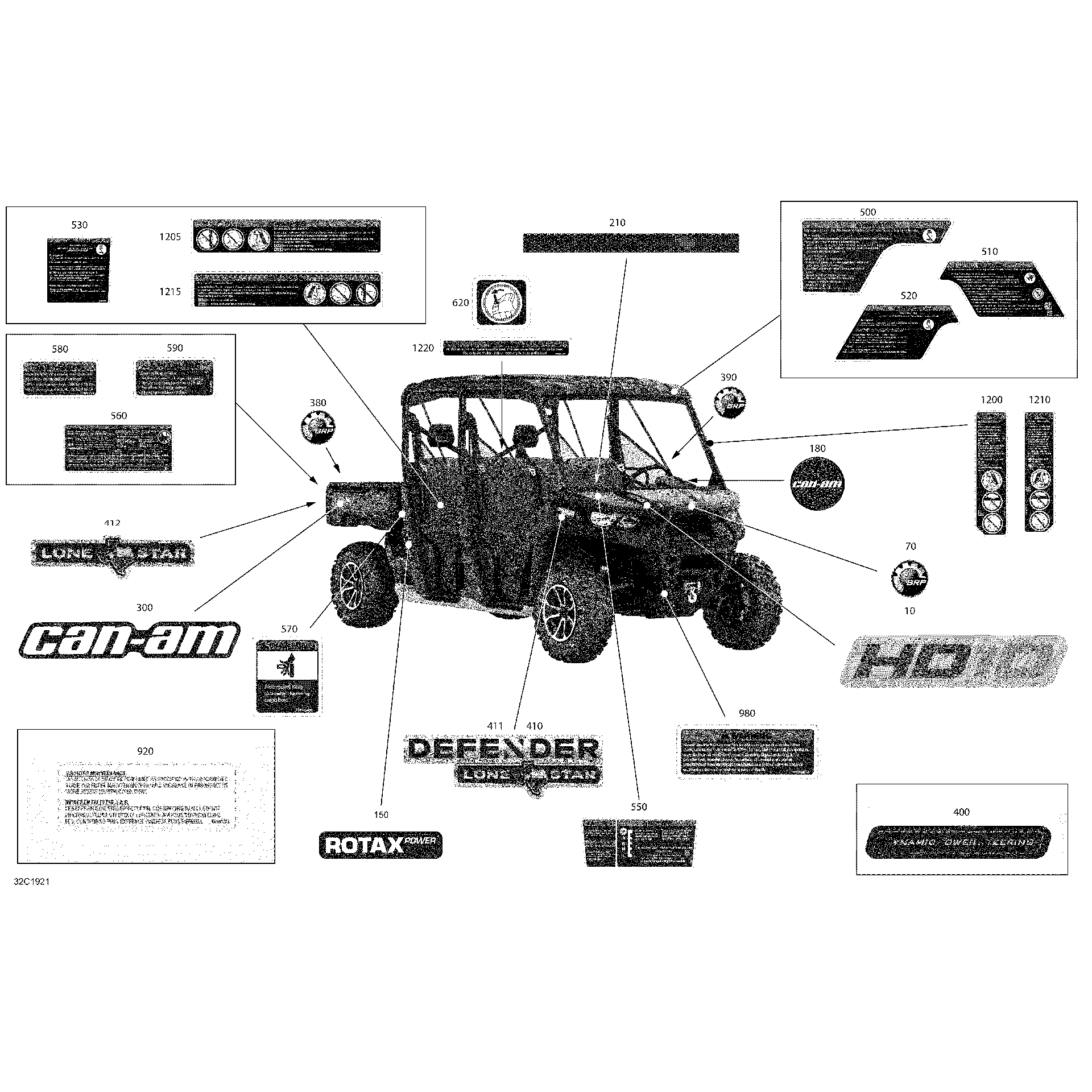An Image of a Genuine Can-Am Parts Schematic Diagram showing the schematic - DECALS - HD10 - LONE STAR EDITION