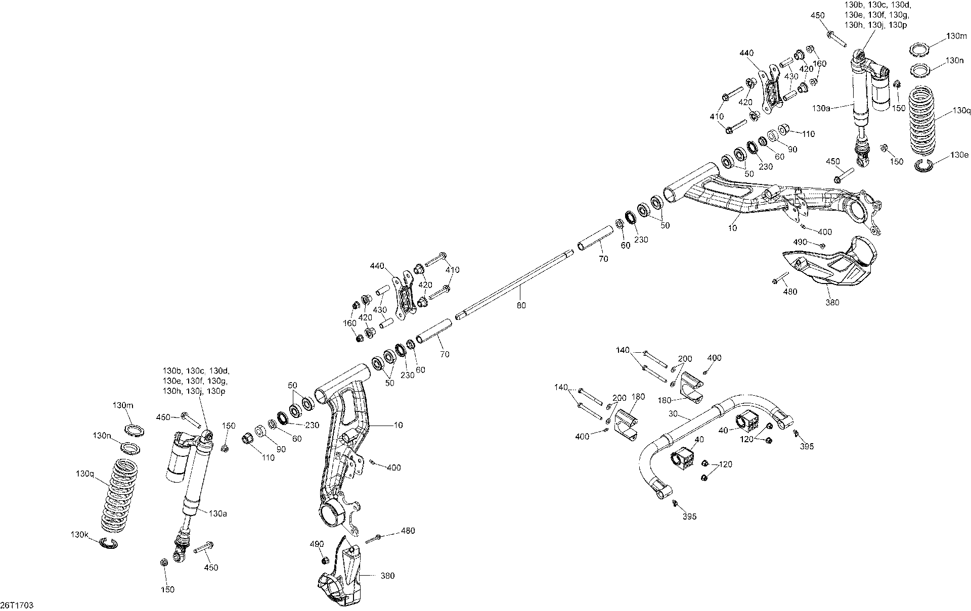An Image of a Genuine Can-Am Parts Schematic Diagram showing the schematic - REAR SUSPENSION - ALL MODELS