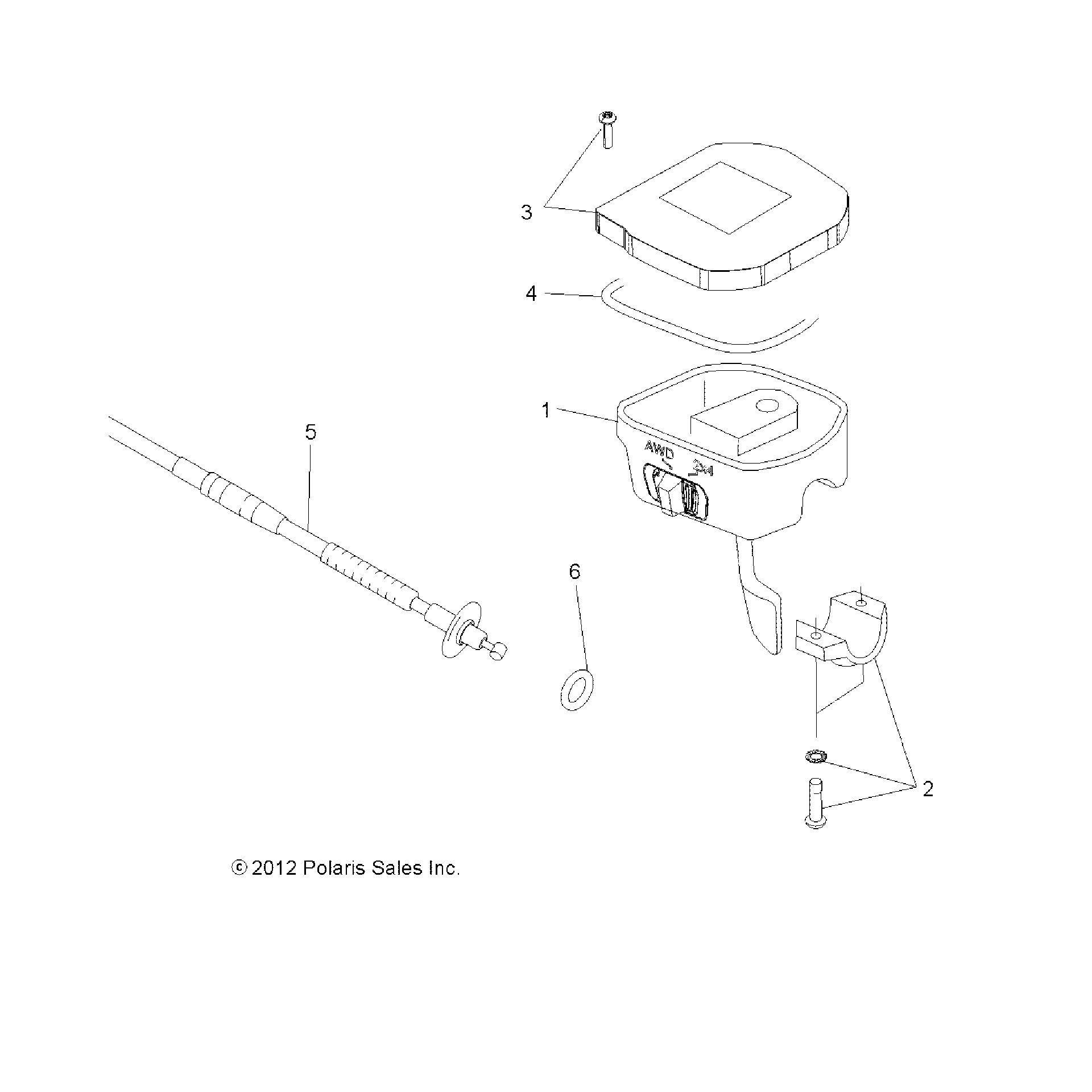 An Image of a Genuine Polaris Parts Schematic Diagram showing the schematic - STEERING: CONTROLS THROTTLE ASM. and CABLE - 2016 POLARIS SCRAMBLER XP 1000