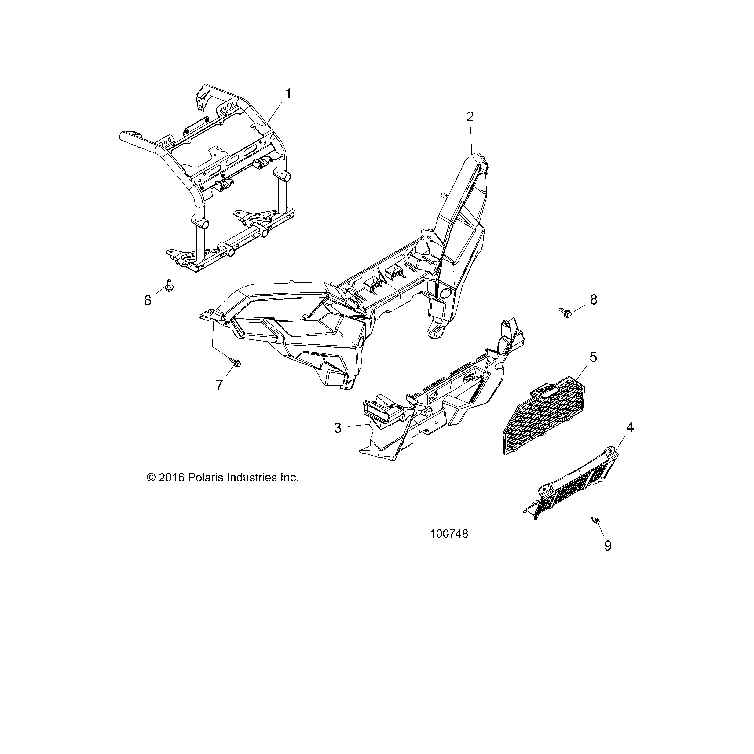 An Image of a Genuine Polaris Parts Schematic Diagram showing the schematic - BODY: FRONT BUMPER and MOUNTING - 2017 POLARIS SPORTSMAN 850 SP