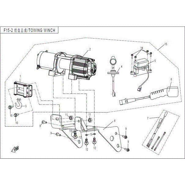 An Image of a Genuine CFMOTO Parts Schematic Diagram showing the schematic - TOWING WINCH - 2016 CFMOTO ZFORCE 800 Trail