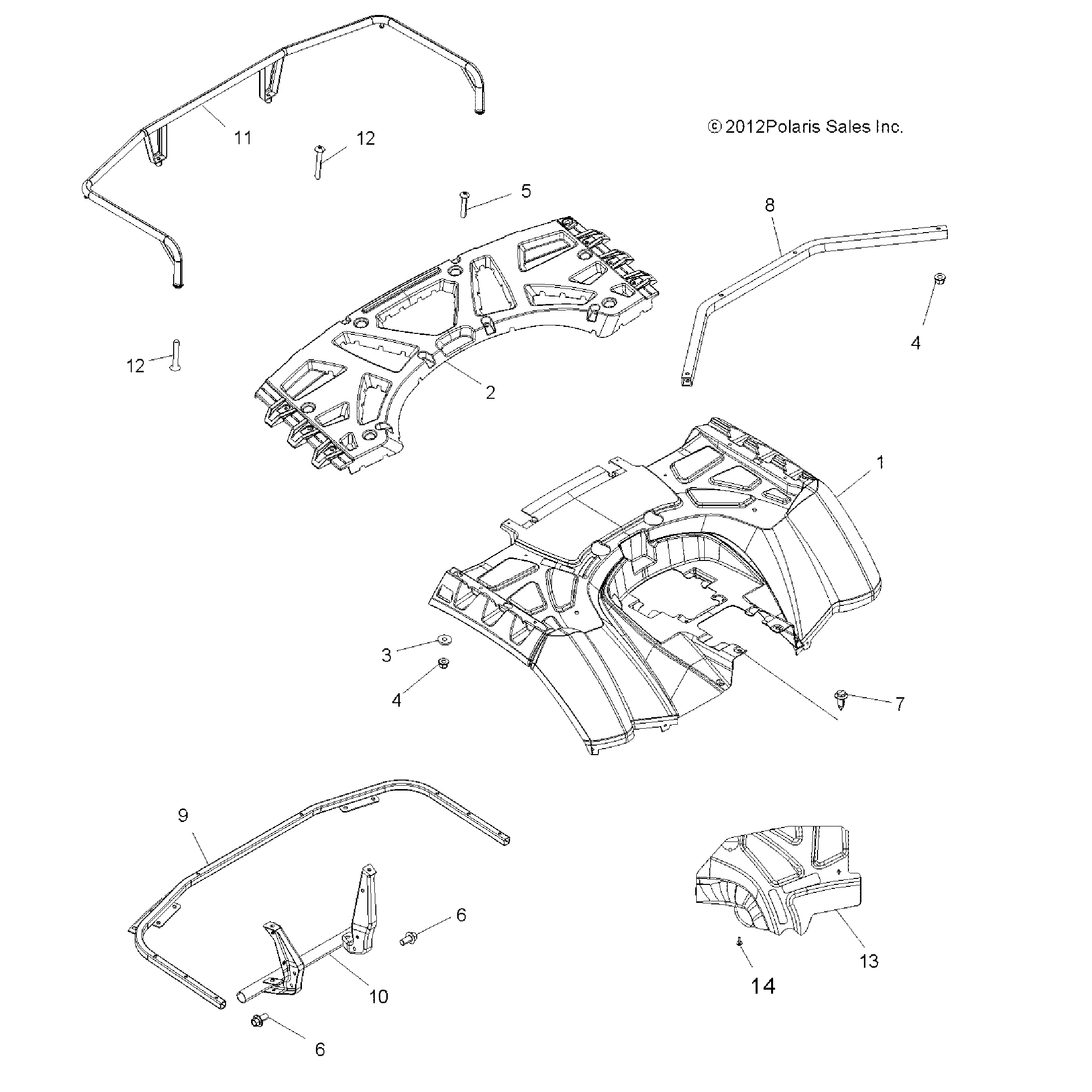 An Image of a Genuine Polaris Parts Schematic Diagram showing the schematic - BODY: REAR CAB and REAR RACK - 2015 POLARIS SPORTSMAN 850 SP