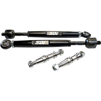 Black metal tie rods with silver mounting joints and two chrome-plated bolts with nuts.