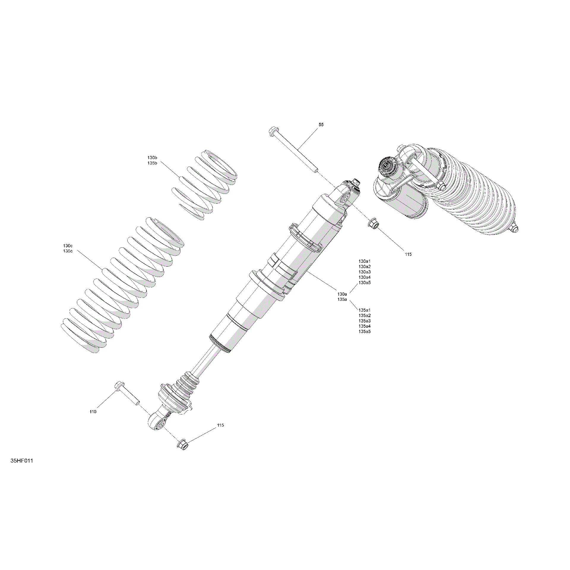 An Image of a Genuine Can-Am Parts Schematic Diagram showing the schematic - SUSPENSION - FRONT SHOCKS