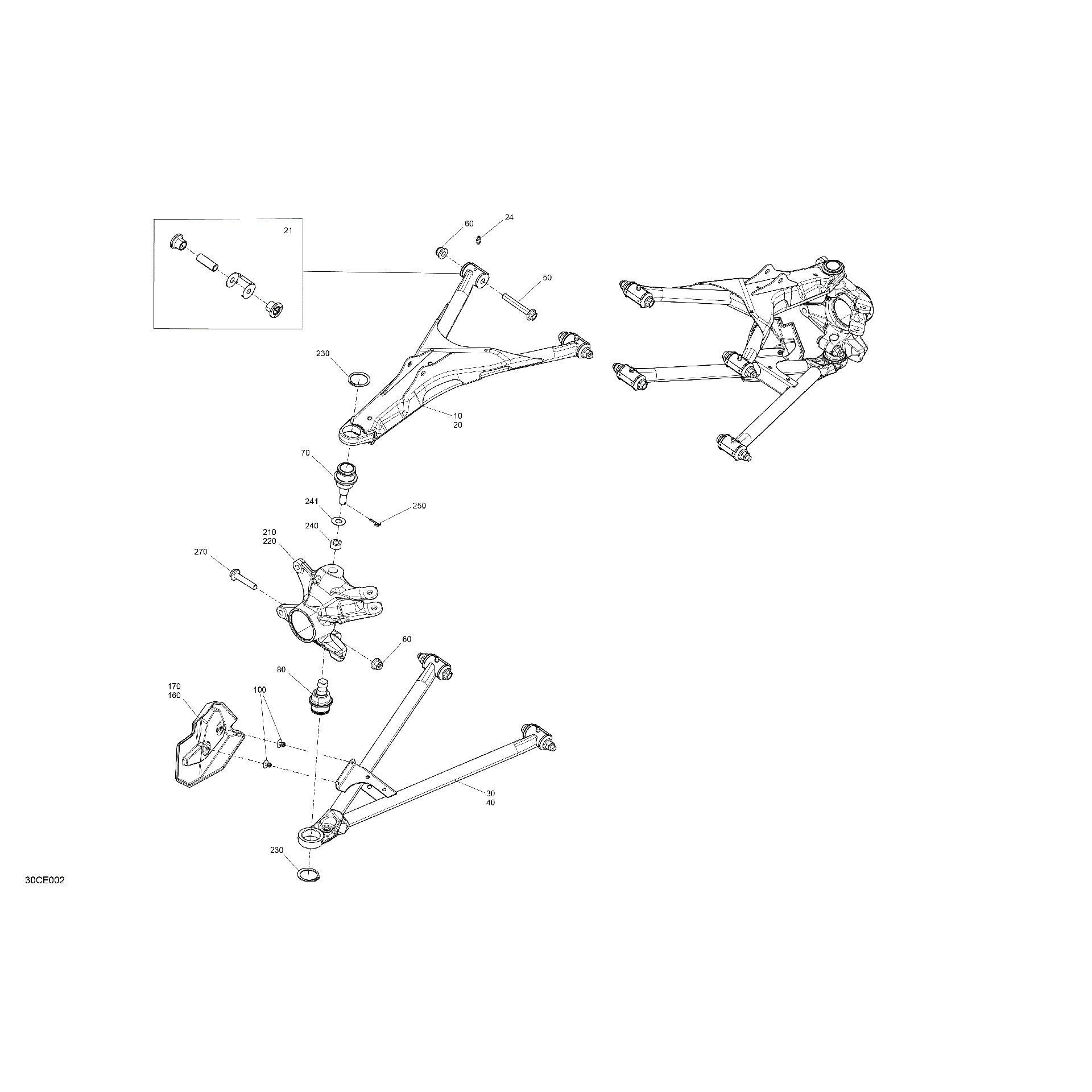 An Image of a Genuine Can-Am Parts Schematic Diagram showing the schematic - SUSPENSION - FRONT COMPONENTS
