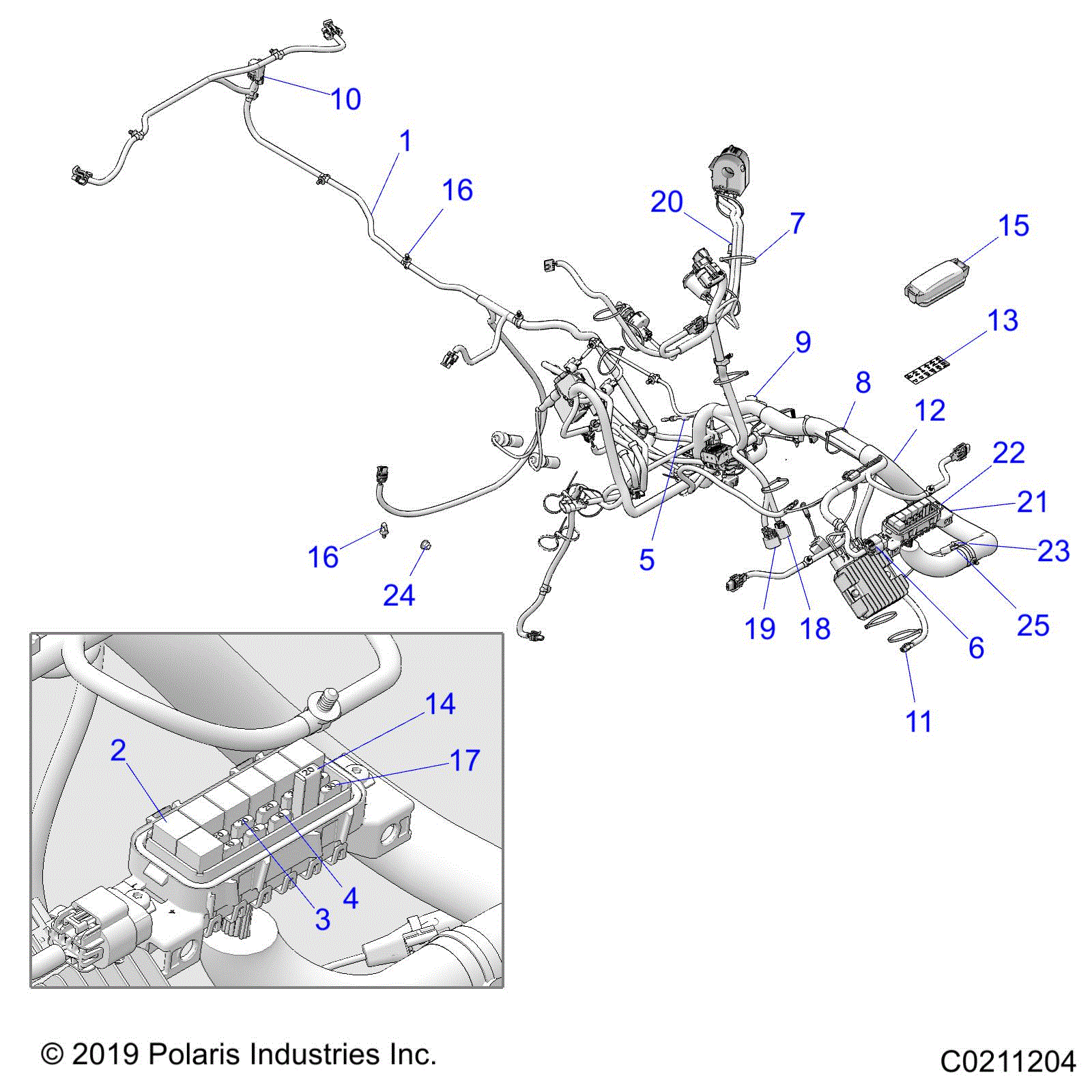 An Image of a Genuine Polaris Parts Schematic Diagram showing the schematic - ELECTRICAL: HARNESS - 2020 POLARIS SPORTSMAN 850 / LE 48"