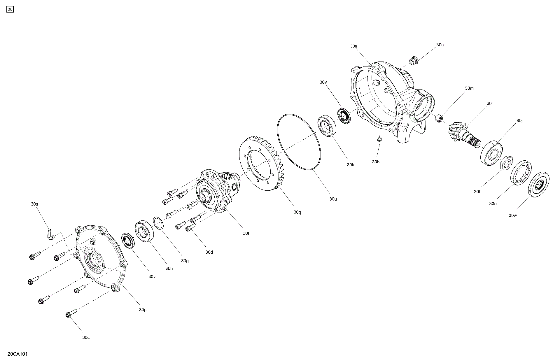 An Image of a Genuine Can-Am Parts Schematic Diagram showing the schematic - DRIVE - FRONT SECTION - DIFFERENTIAL PARTS - DPS - XT