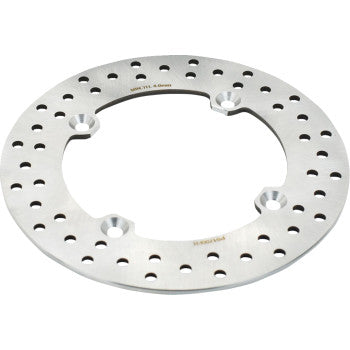 The Can Am Front & Rear Rotor by Moose Offroad features a circular, high-carbon stainless steel disc with multiple evenly spaced holes and four larger mounting holes, offering a smooth, reflective surface—ideal as a replacement rotor for your vehicle’s braking system.