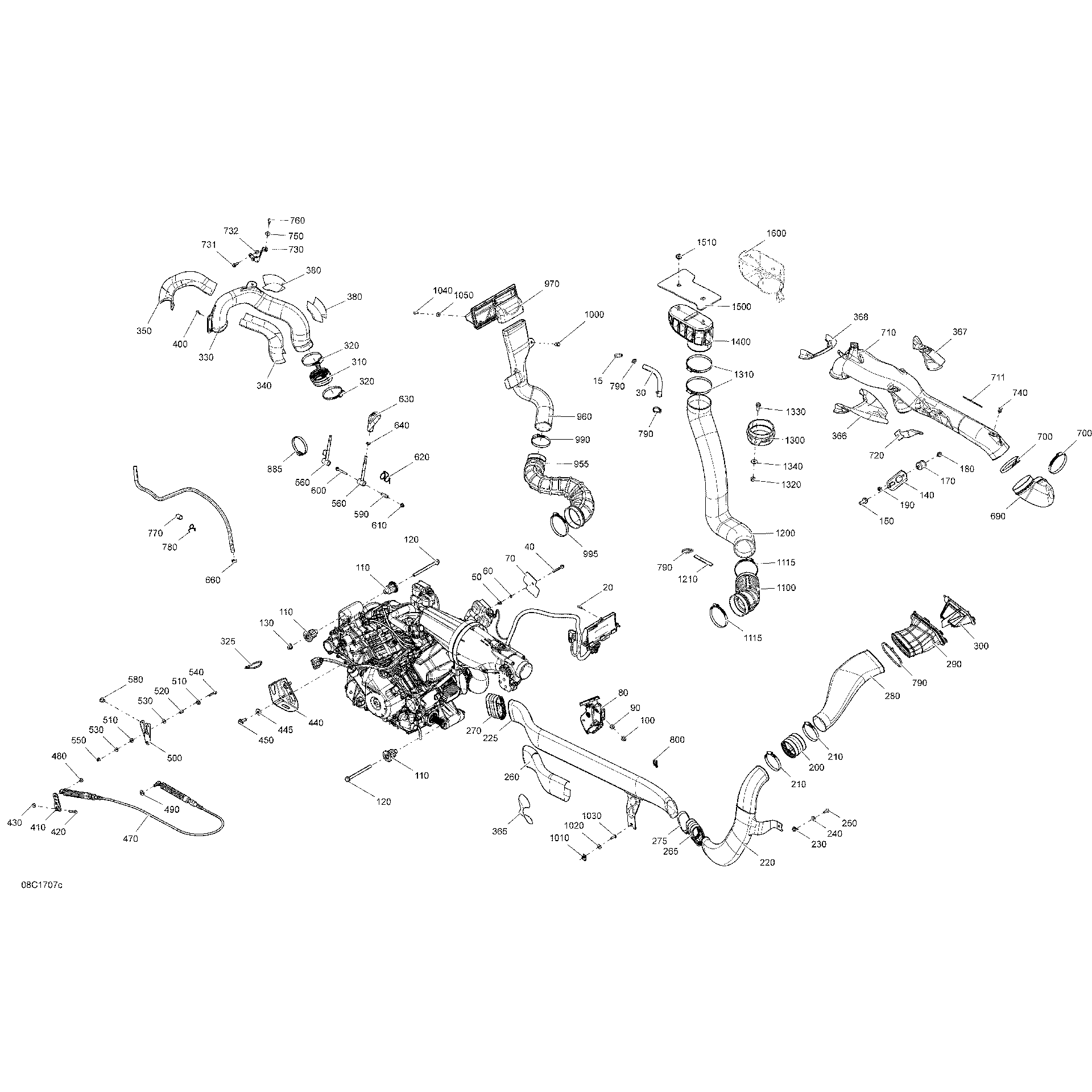 An Image of a Genuine Can-Am Parts Schematic Diagram showing the schematic - ENGINE - TURBO