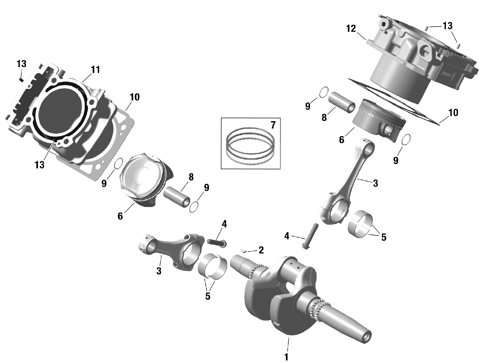 An Image of a Genuine Can-Am Parts Schematic Diagram showing the schematic - ROTAX - CRANKSHAFT PISTONS AND CYLINDER