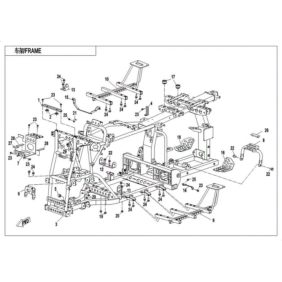 An Image of a genuine CFMOTO Parts Schematic Diagram showing the group - FRAME - 2019 CFMOTO CFORCE 800 XC