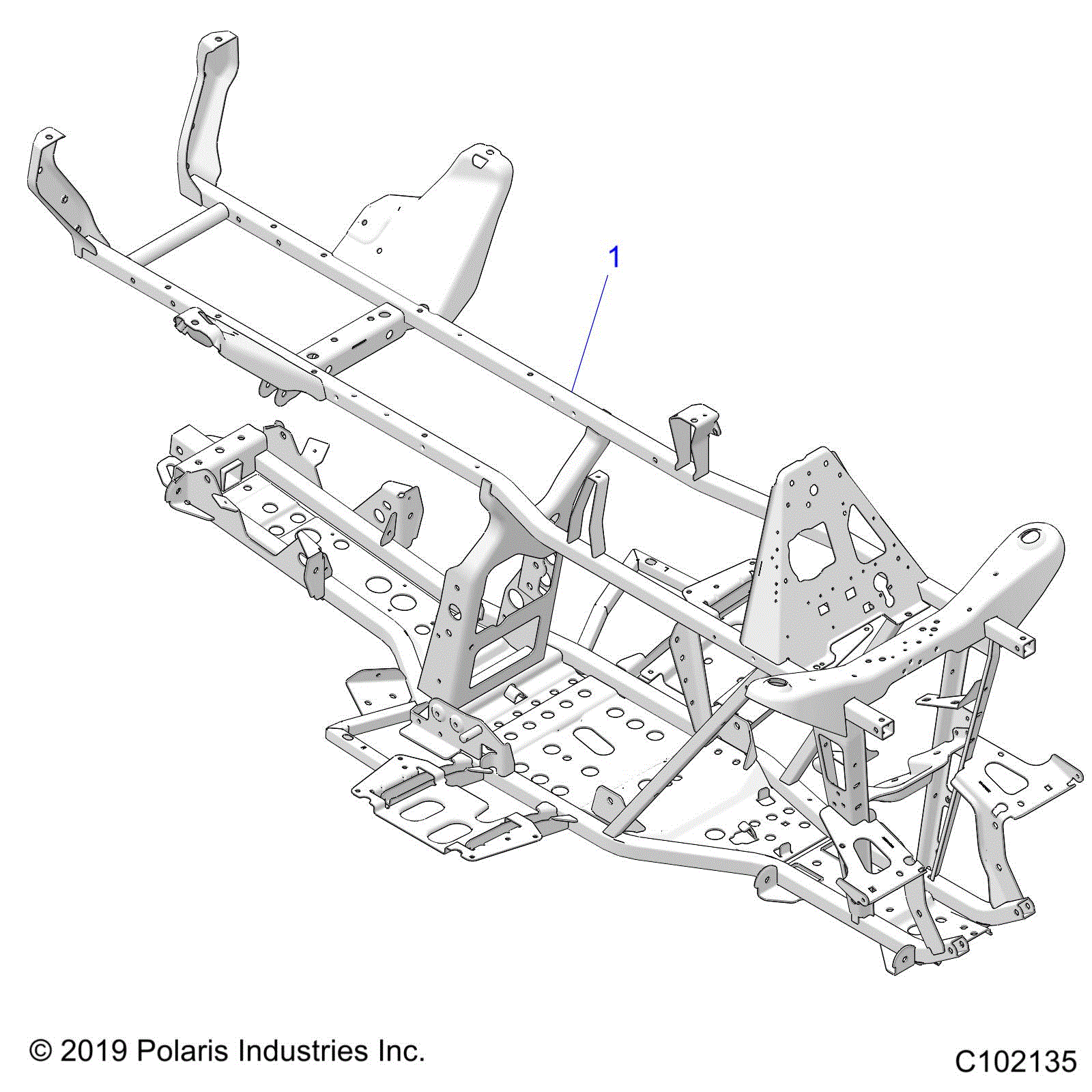 An Image of a Genuine Polaris Parts Schematic Diagram showing the schematic - CHASSIS: FRAME - 2020 POLARIS SPORTSMAN 450 HO UTILITY
