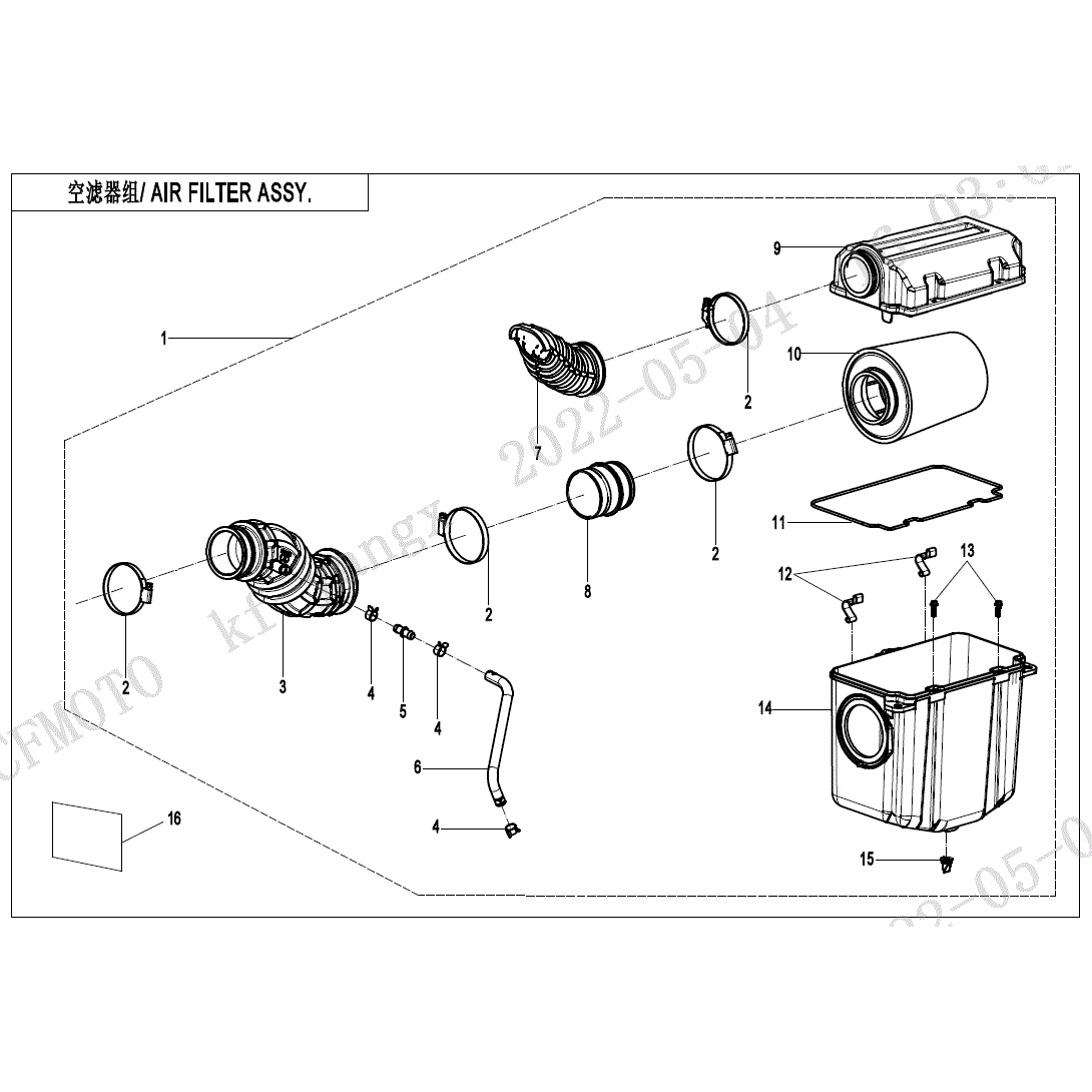 An Image of a genuine CFMOTO Parts Schematic Diagram showing the group - AIR FILTER ASSY - 2025 CFMOTO CFORCE 600 TOURING