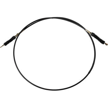 Black flexible UTV shifter cable with metal fittings and protective rubber ends.