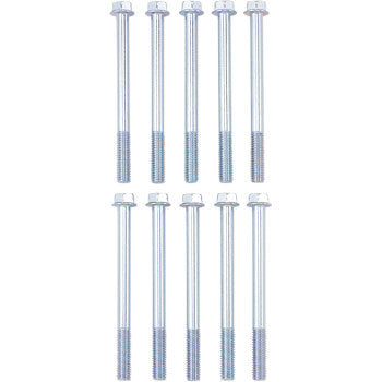 Ten Bolt Flange M6 x 70 bolts in a 10 pack, arranged in two rows of five on a white background with threaded ends facing down—ideal replacements for your projects.