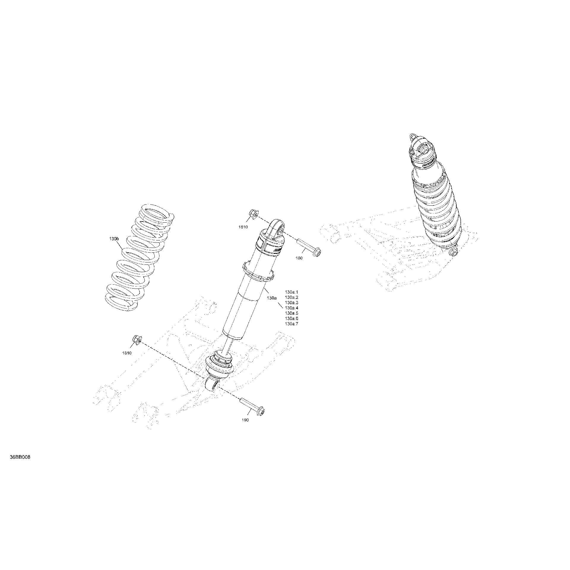 An Image of a Genuine Can-Am Parts Schematic Diagram showing the schematic - SUSPENSION - REAR SHOCKS