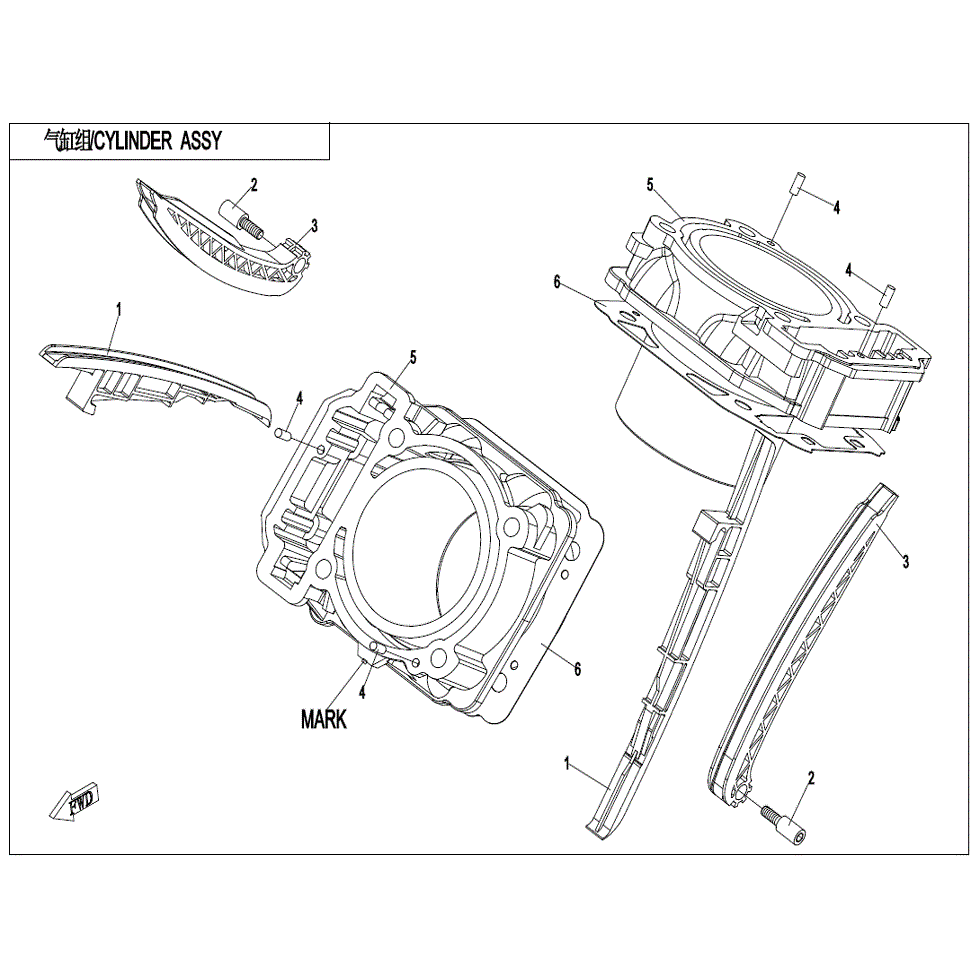 An Image of a Genuine CFMOTO Parts Schematic Diagram showing the schematic - CYLINDER BODY(2) - 2023 CFMOTO ZFORCE 800 Trail