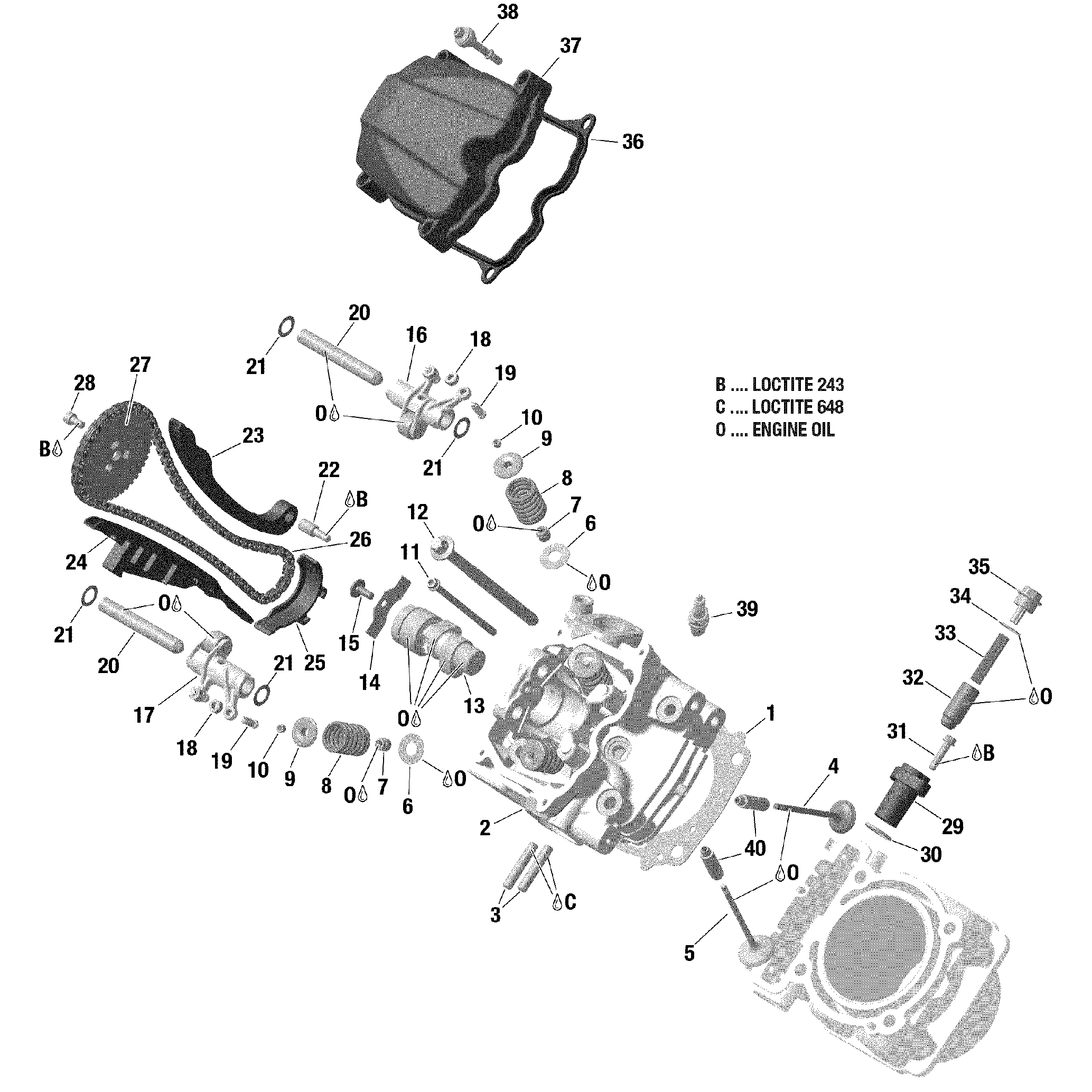 An Image of a Genuine Can-Am Parts Schematic Diagram showing the schematic - ROTAX - CYLINDER HEAD FRONT
