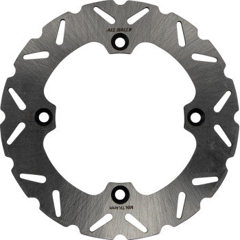 Round metal brake rotor with wavy edges and multiple ventilation slots, designed for Can Am vehicles.