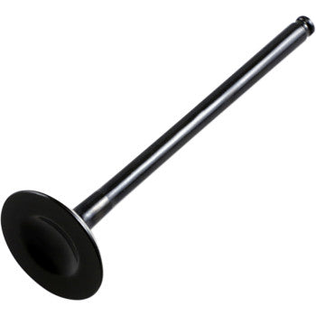 Long steel exhaust valve with a flat circular head and polished finish for offroad engines.