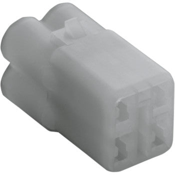 A close-up of the HM Series Connector 4 Position Female by Namz shows its white plastic body with four rectangular slots—perfect for custom applications.