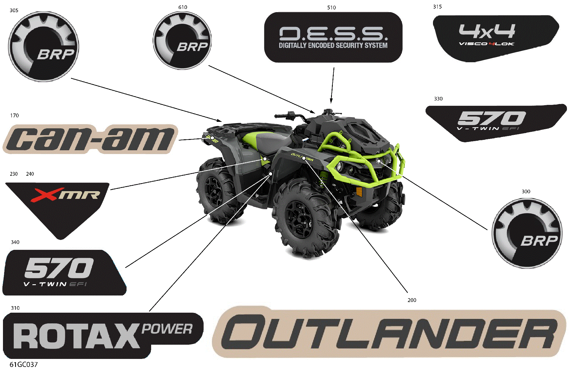 An Image of a Genuine Can-Am Parts Schematic Diagram showing the schematic - BODY - DECALS