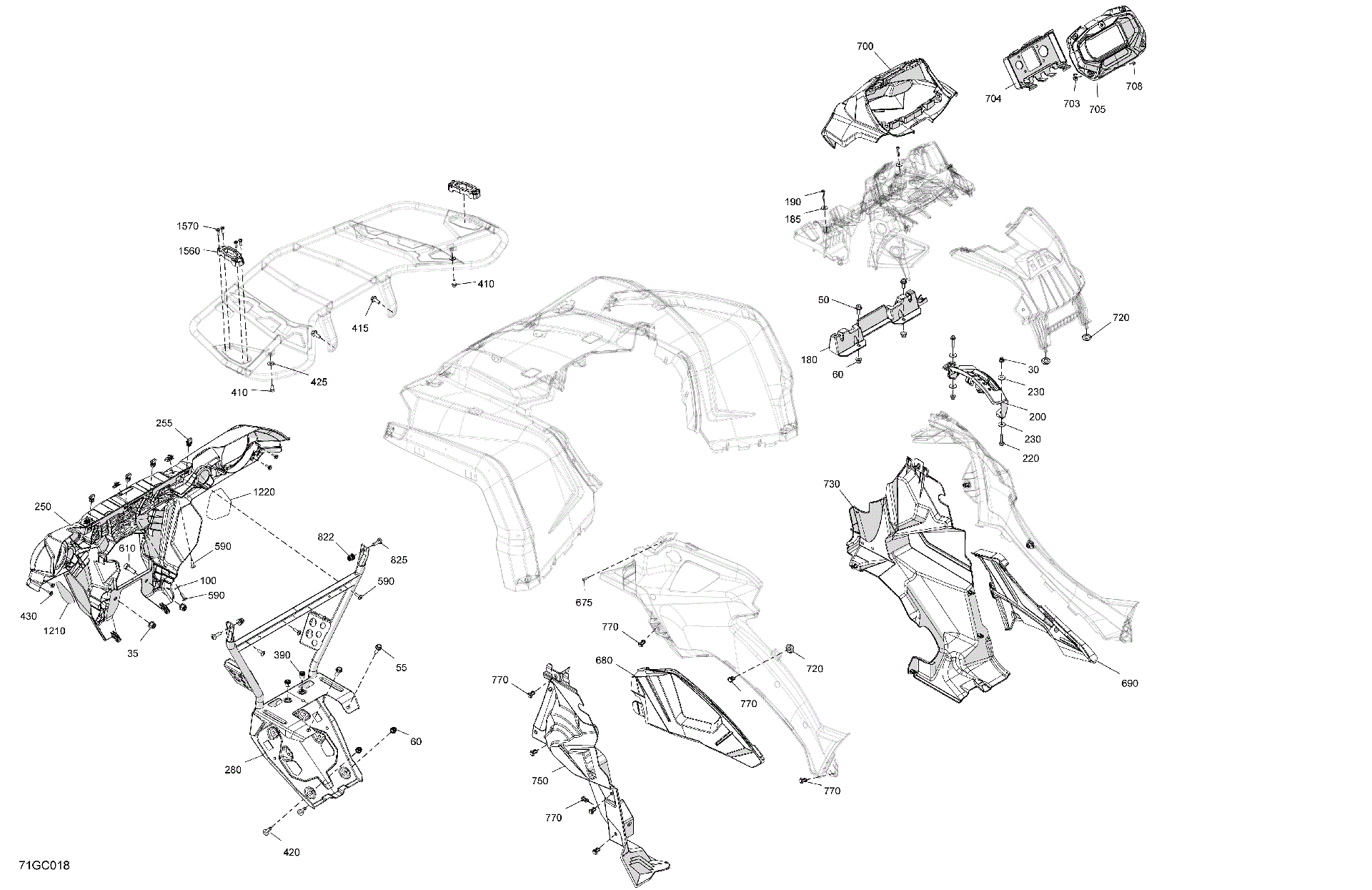 An Image of a Genuine Can-Am Parts Schematic Diagram showing the schematic - BODY - FRONT SECTION