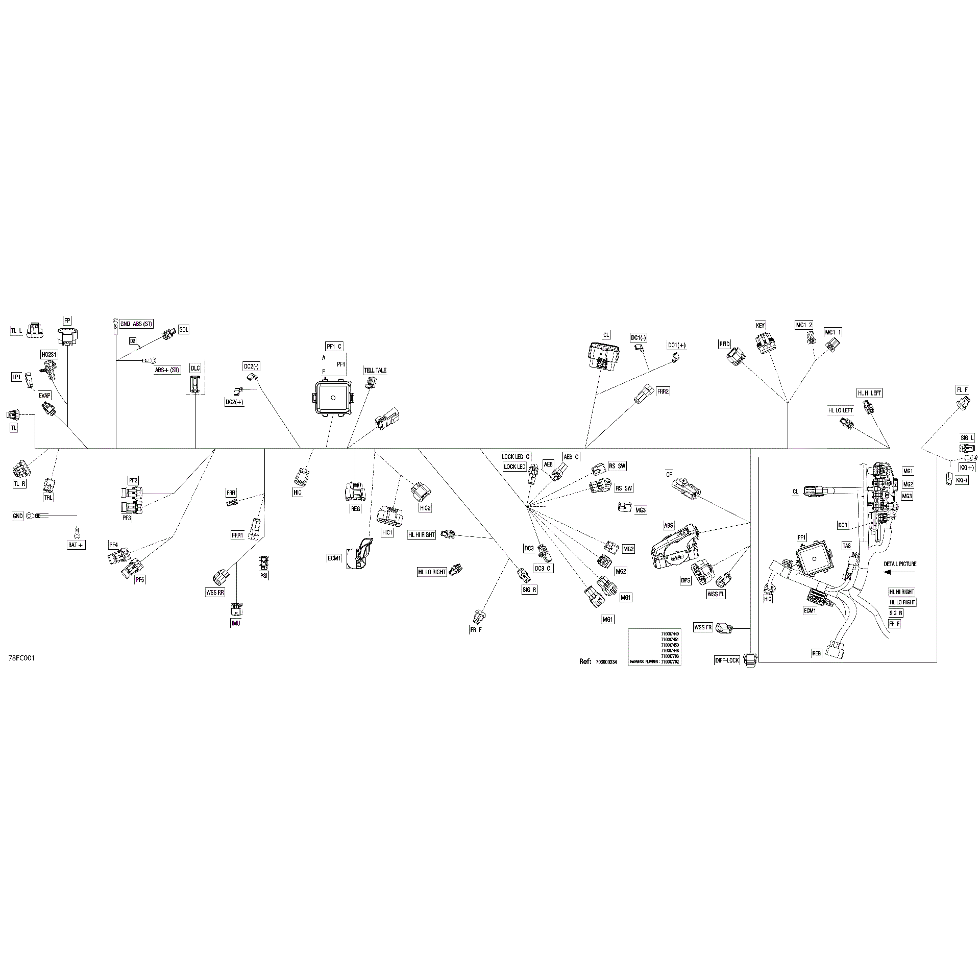 An Image of a Genuine Can-Am Parts Schematic Diagram showing the schematic - ELECTRIC - MAIN HARNESS - 710007703 - EPA VEHICLE