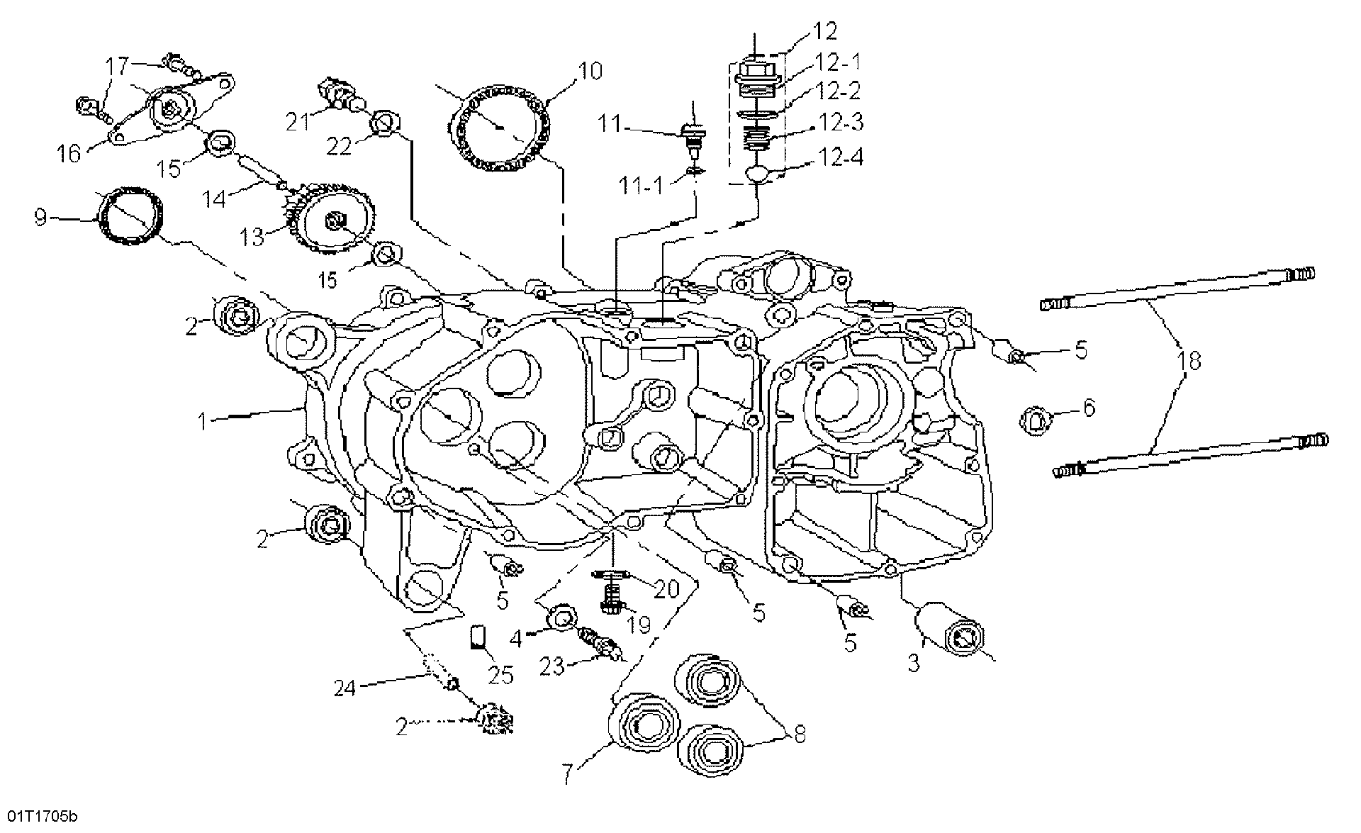 An Image of a Genuine Can-Am Parts Schematic Diagram showing the schematic - CRANKCASE LEFT