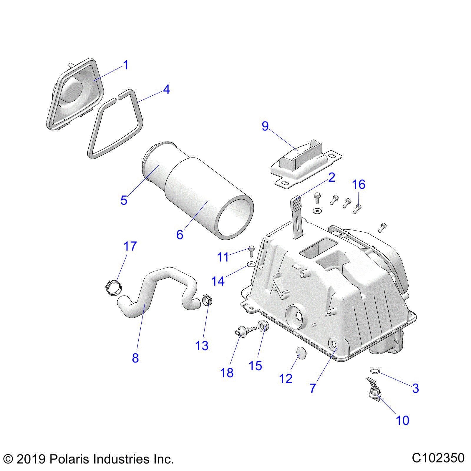 An Image of a Genuine Polaris Parts Schematic Diagram showing the schematic - ENGINE: AIR INTAKE - 2020 POLARIS SCRAMBLER XP 1000 55"