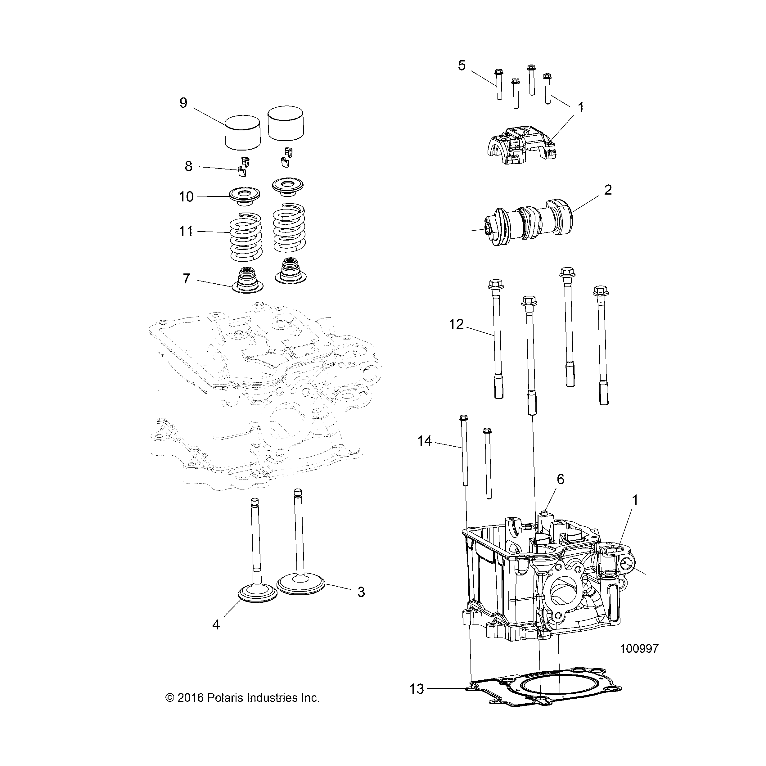 An Image of a Genuine Polaris Parts Schematic Diagram showing the schematic - ENGINE: CYLINDER HEAD CAM and VALVES - 2020 POLARIS SPORTSMAN 450 HO EPS