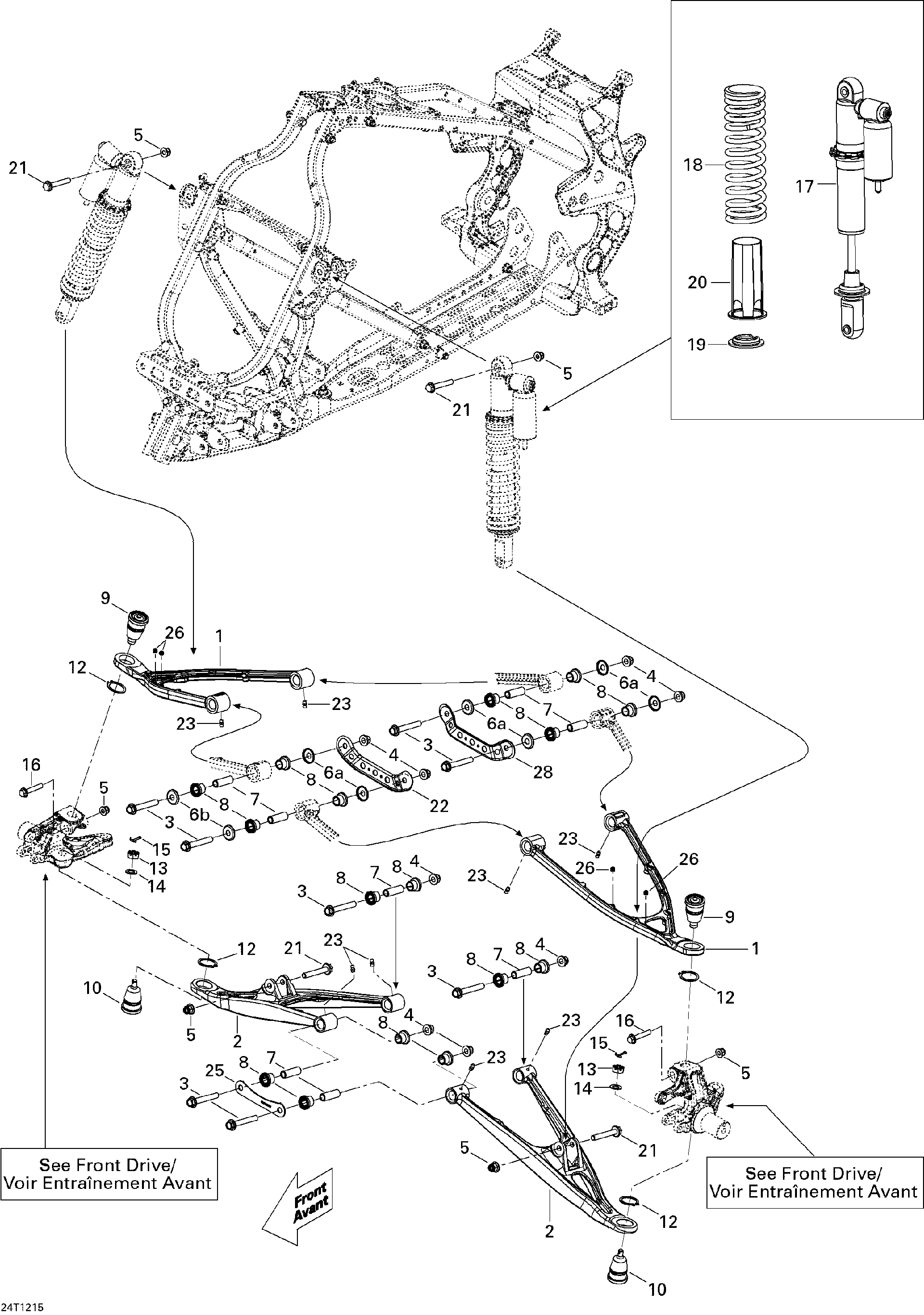 An Image of a Genuine Can-Am Parts Schematic Diagram showing the schematic - FRONT SUSPENSION