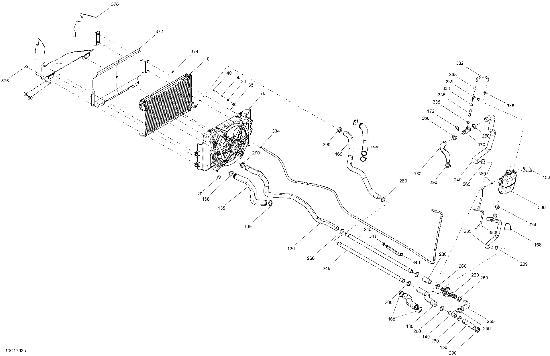 An Image of a Genuine Can-Am Parts Schematic Diagram showing the schematic - COOLING SYSTEM - ALL MODELS