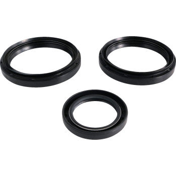 Three black circular seals of varying sizes from the Differential Seal Kit Front by Epi are arranged on a white background, highlighting their oil resistance and suitability for mechanical or automotive use.