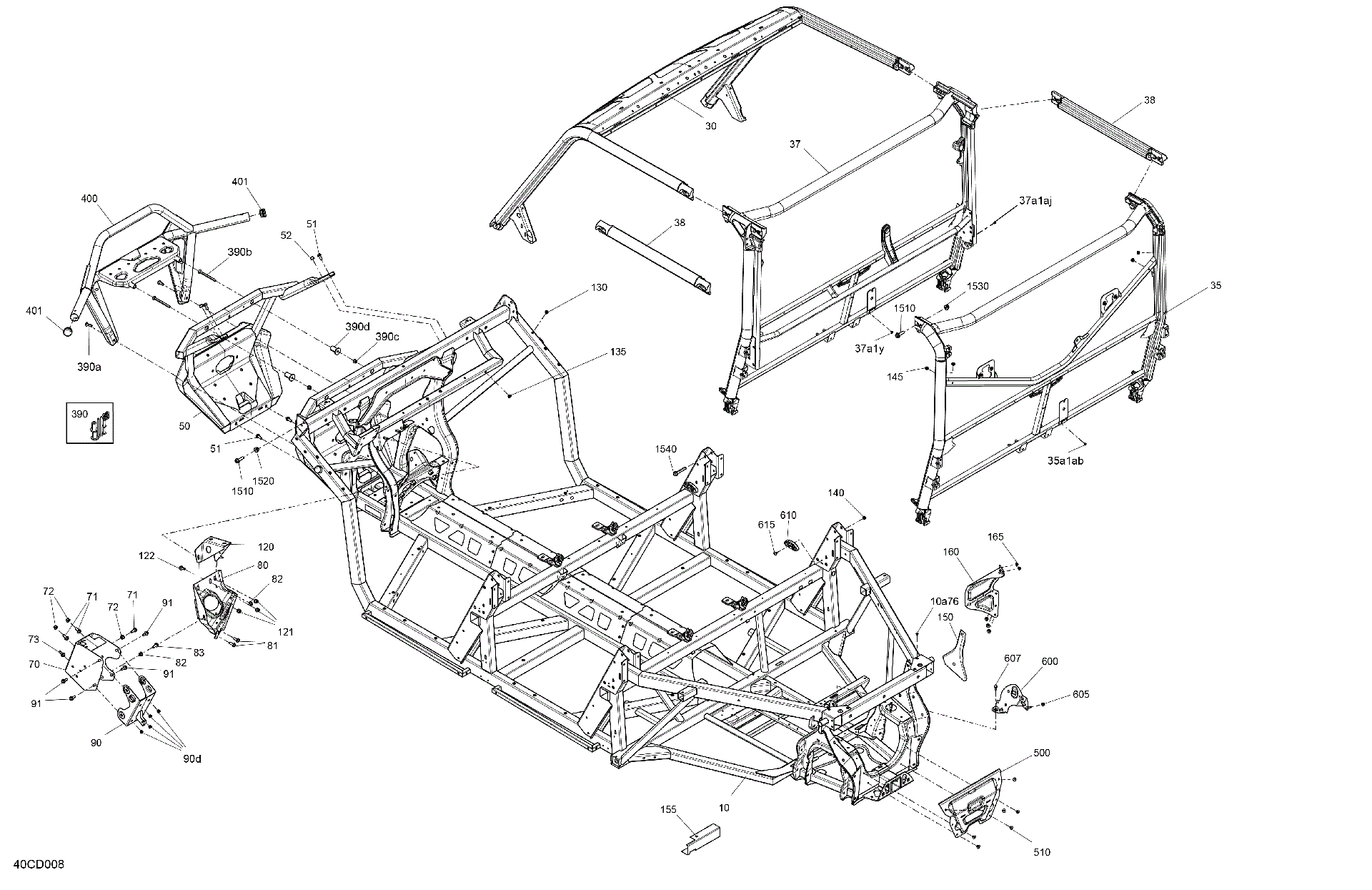 An Image of a Genuine Can-Am Parts Schematic Diagram showing the schematic - FRAME - SYSTEM