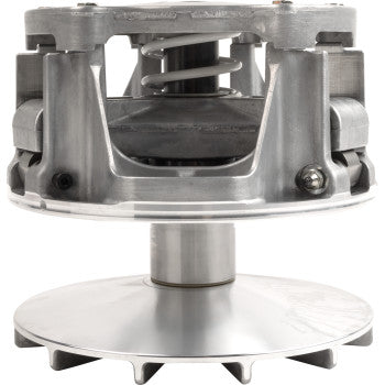 Silver metallic offroad vehicle clutch assembly with round base and central spring mechanism.
