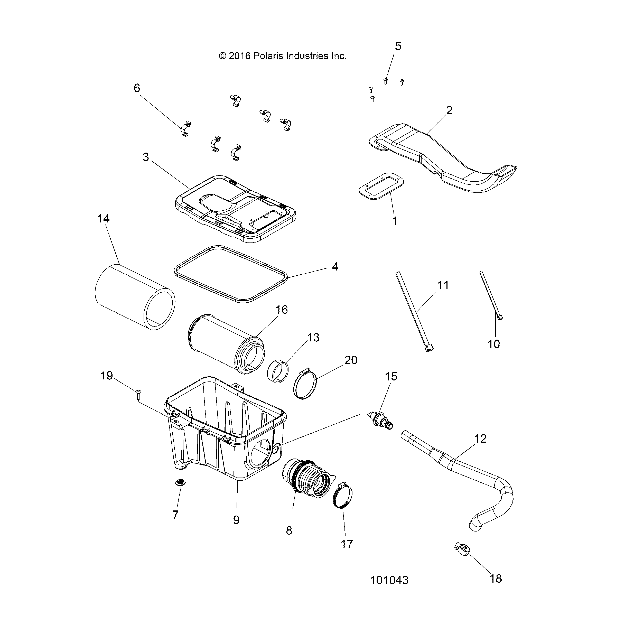 An Image of a Genuine Polaris Parts Schematic Diagram showing the schematic - ENGINE: AIR INTAKE SYSTEM - 2017 POLARIS SPORTSMAN TOURING 570 EFI/EPS