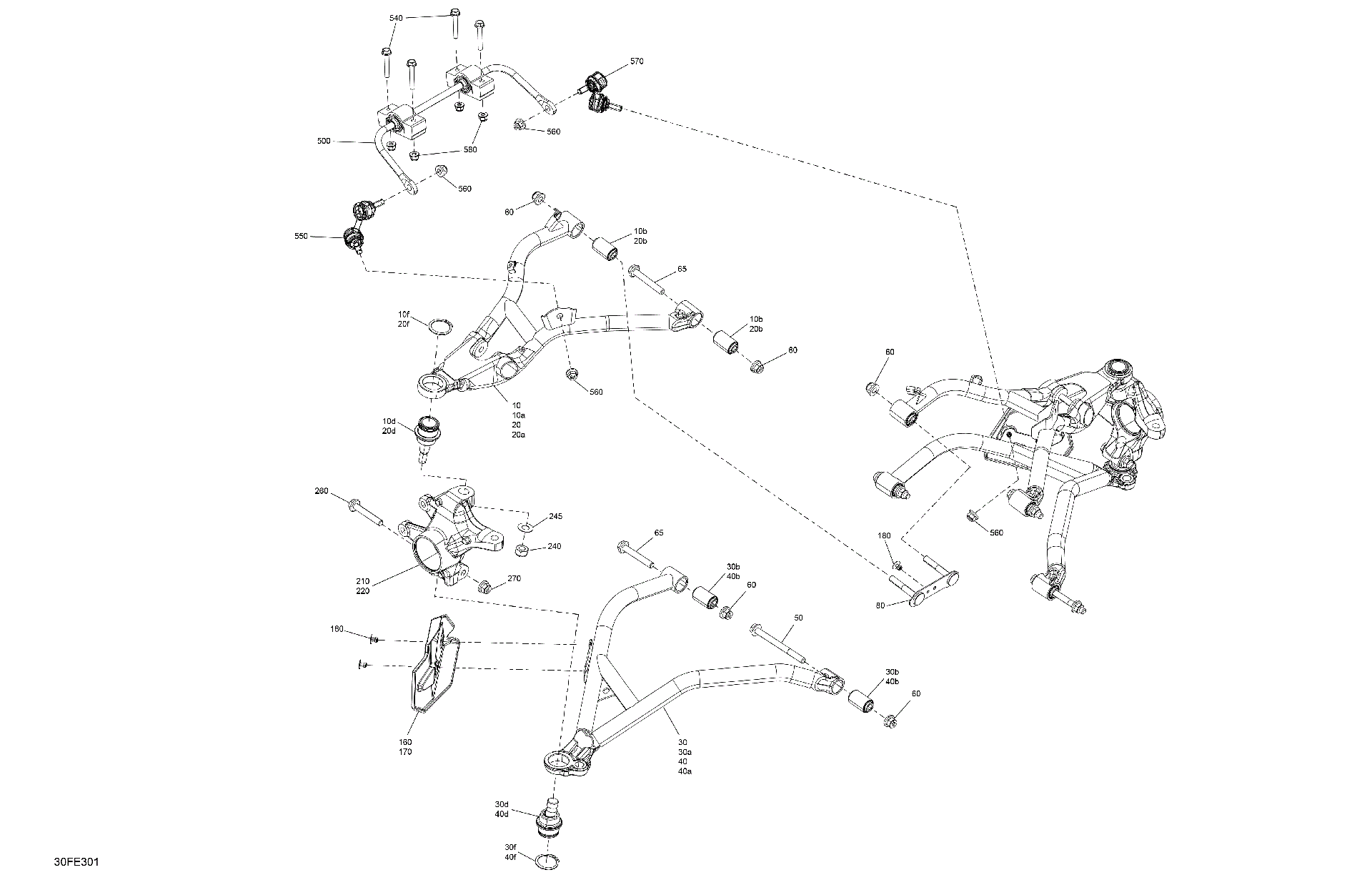 An Image of a Genuine Can-Am Parts Schematic Diagram showing the schematic - SUSPENSION - FRONT COMPONENTS