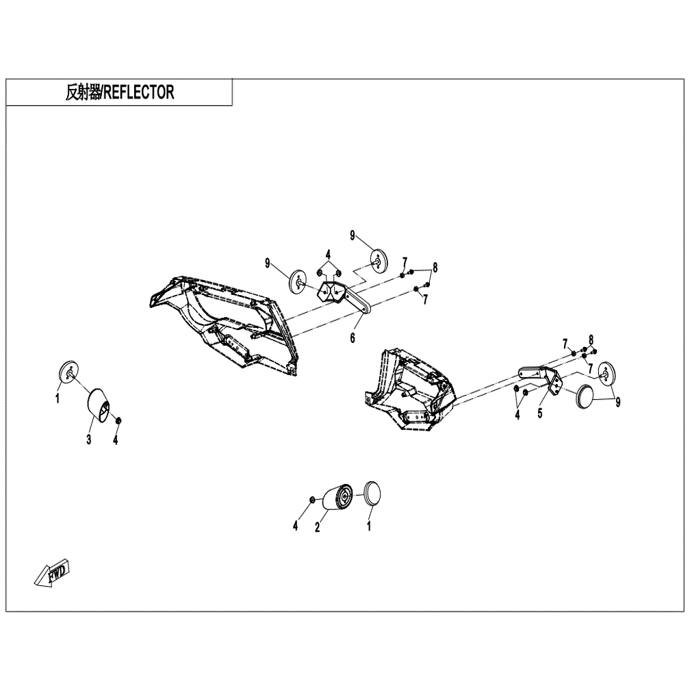 An Image of a genuine CFMOTO Parts Schematic Diagram showing the group - REFLECTOR - 2022 CFMOTO CFORCE 800 XC