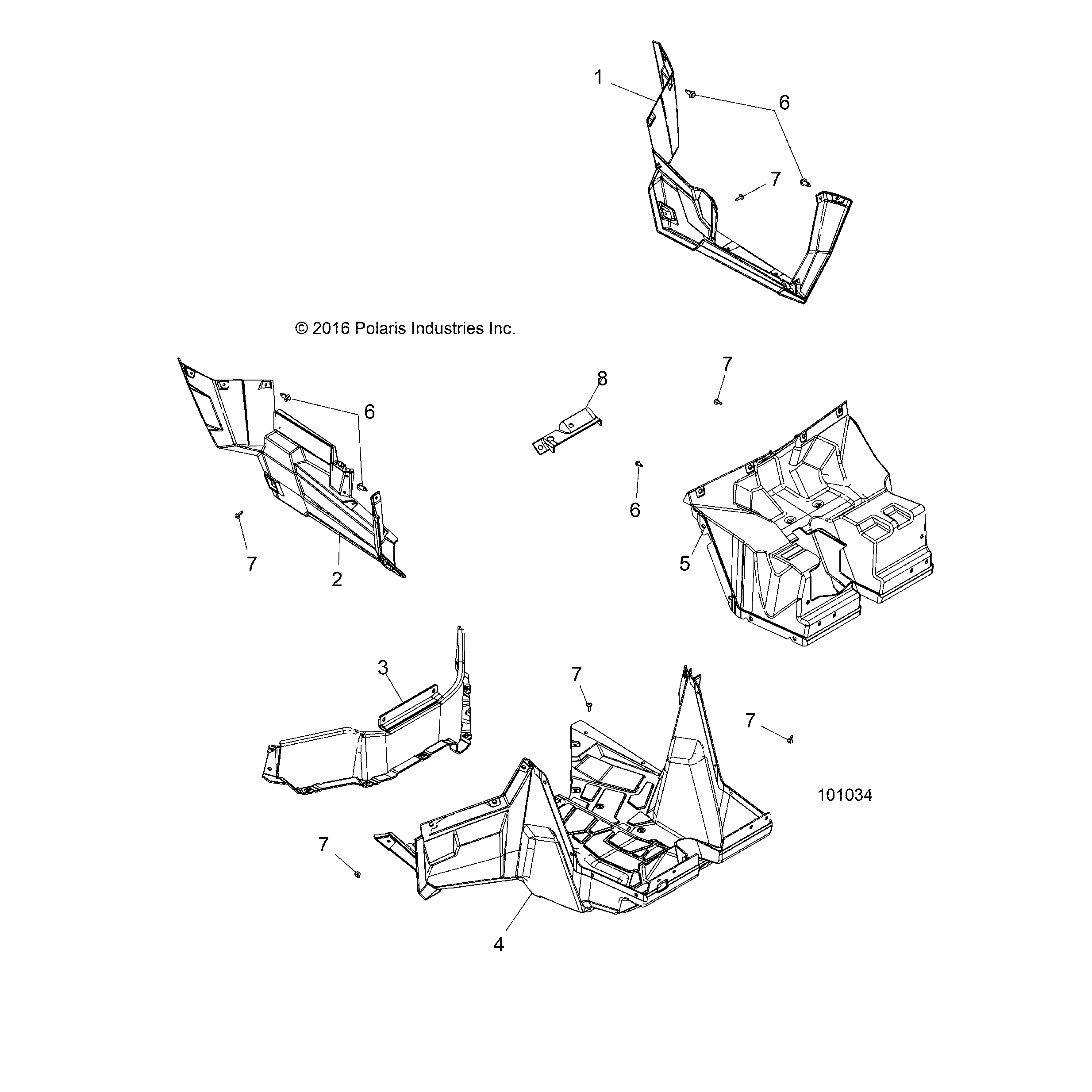 An Image of a Genuine Polaris Parts Schematic Diagram showing the schematic - BODY: FLOOR AND ROCKER PANELS - 2019 POLARIS ACE 500 SOHC