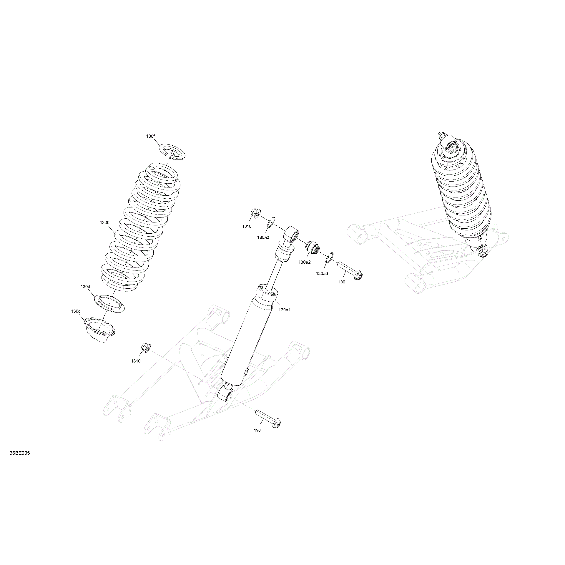 An Image of a Genuine Can-Am Parts Schematic Diagram showing the schematic - SUSPENSION - REAR SHOCKS